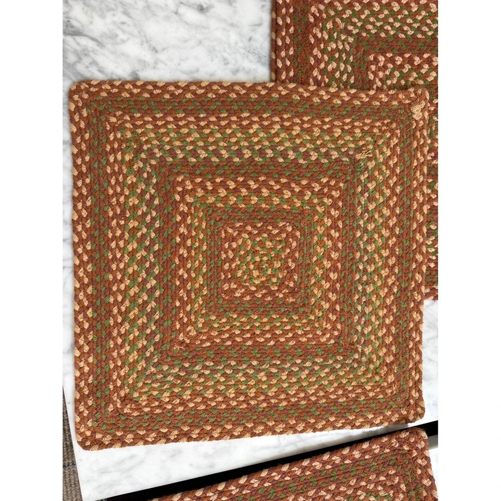 Braided Square Placemats Rust Green Tan Farmhouse Rustic Woven Mats Set of 5